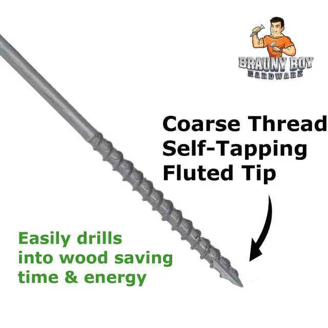 Alt view image 3 of 6 - BRAUNY BOY - #12 x 6- Structural Lag Heavy Duty Construction Wood Screw Galvanized Corrosion Resistant Coating Exterior Timber, Landscape - Easy HEX Head Drive Flange Head 6 in - Qty (400)