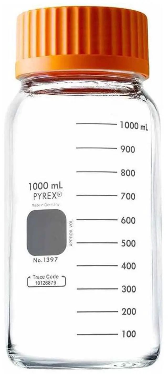 Main image of Corning Borosilicate Glass Cylindrical Wide Mouth Media Storage Bottle with GLS80 Screw Cap, 1000ml Capacity (Case of 10)