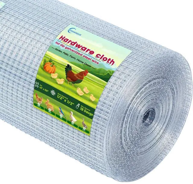 Main image of 1/2'' 48'' X 100' Hardware Cloth, Chicken Wire Fencing Double Layer Hot Dip Galvanized, Wire Mesh Fence Chicken Rabbit Snake Cage Wire Fence Mesh Roll, for Chicken Coops, Fencing, Garden Protection