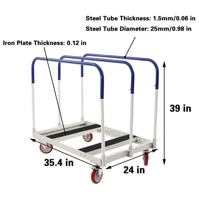 Alt view image 3 of 6 - 1000 LB Panel Cart Dolly with Steel Frame, 24" W x 39" H, 5 inch Casters, Panel Bars and Handle Bars, Practical Platform Cart for Factory Warehouses, Garage, Basements, Workshop (39 x 24 in)