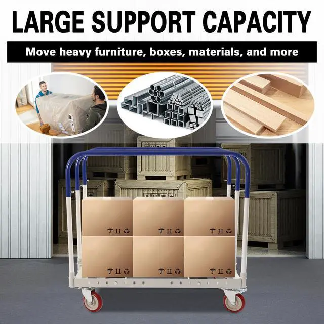 Alt view image 4 of 6 - 1000 LB Panel Cart Dolly with Steel Frame, 24" W x 39" H, 5 inch Casters, Panel Bars and Handle Bars, Practical Platform Cart for Factory Warehouses, Garage, Basements, Workshop (39 x 24 in)