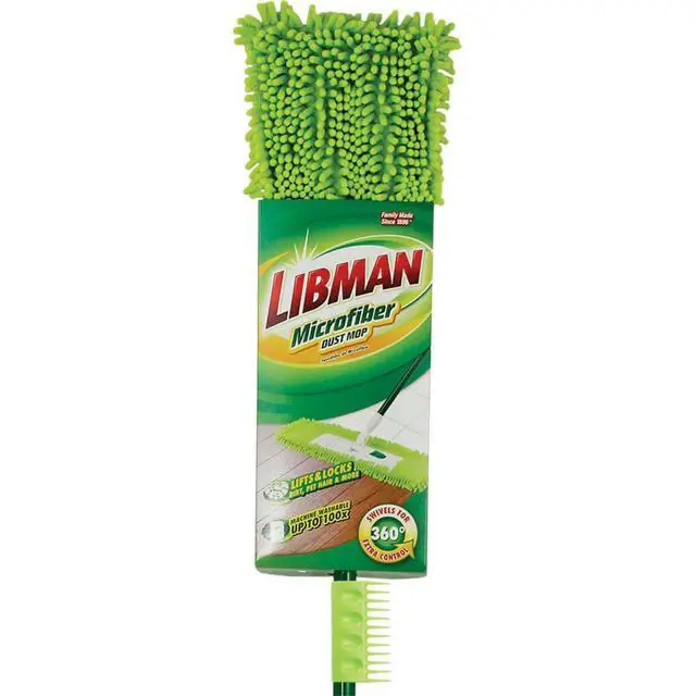 Alt view image 2 of 5 - 195 Microfiber Dust Mop, Steel Handle, 18" Wide, Green Handle and Yellow Pad (Pack of 6)