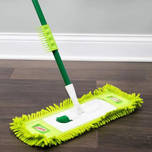 Alt view image 3 of 5 - 195 Microfiber Dust Mop, Steel Handle, 18" Wide, Green Handle and Yellow Pad (Pack of 6)