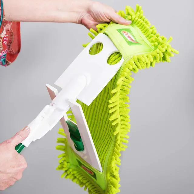 Alt view image 4 of 5 - 195 Microfiber Dust Mop, Steel Handle, 18" Wide, Green Handle and Yellow Pad (Pack of 6)
