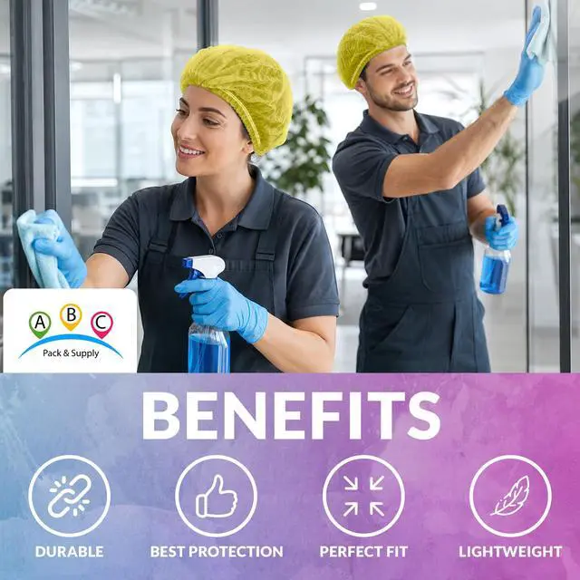 Alt view image 5 of 6 - Disposable Bouffant Caps, Yellow 21 Inch Hair Nets for Food Service Workers, Non Woven Polypropylene Hair Covers, Pack of 1000