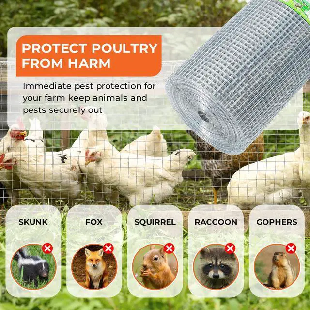 Alt view image 4 of 6 - 1/4'' 48'' X 100' Hardware Cloth, Chicken Wire Fencing Double Layer Hot Dip Galvanized, Wire Mesh Fence Chicken Rabbit Snake Cage Wire Fence Mesh Roll, for Chicken Coops, Fencing, Garden Protection