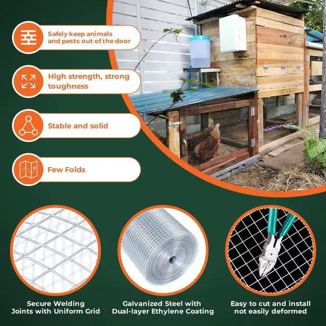 Alt view image 5 of 6 - 1/4'' 48'' X 100' Hardware Cloth, Chicken Wire Fencing Double Layer Hot Dip Galvanized, Wire Mesh Fence Chicken Rabbit Snake Cage Wire Fence Mesh Roll, for Chicken Coops, Fencing, Garden Protection