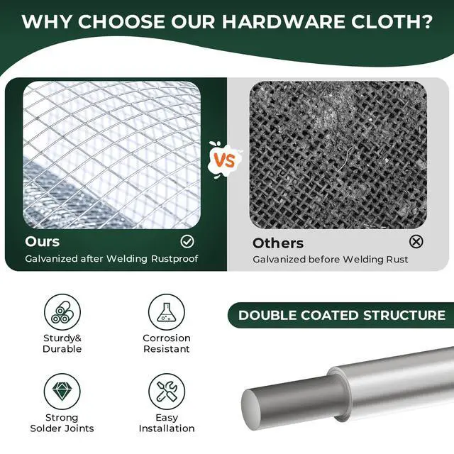 Alt view image 6 of 6 - 1/4'' 48'' X 100' Hardware Cloth, Chicken Wire Fencing Double Layer Hot Dip Galvanized, Wire Mesh Fence Chicken Rabbit Snake Cage Wire Fence Mesh Roll, for Chicken Coops, Fencing, Garden Protection