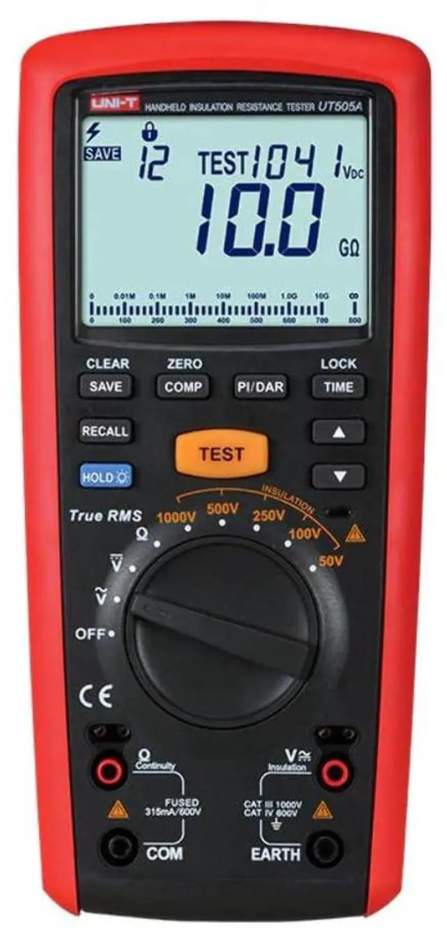 Main image of UT505A/UT505B /True RMS Handheld Insulation Resistance Tester Display Count 6000 Insulation Resistance, PI, DAR CE RoHS 600 CAT IV (UT505A)