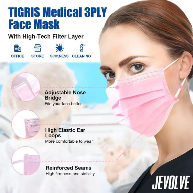 Alt view image 2 of 6 - 2000 Pcs Tigris Disposable Face Mask | Earloop Face Mask 3-Ply Protection Face Masks 4.0g | Disposable Breathable Mask for Adult, Home, Office, Daily Wear - Pink