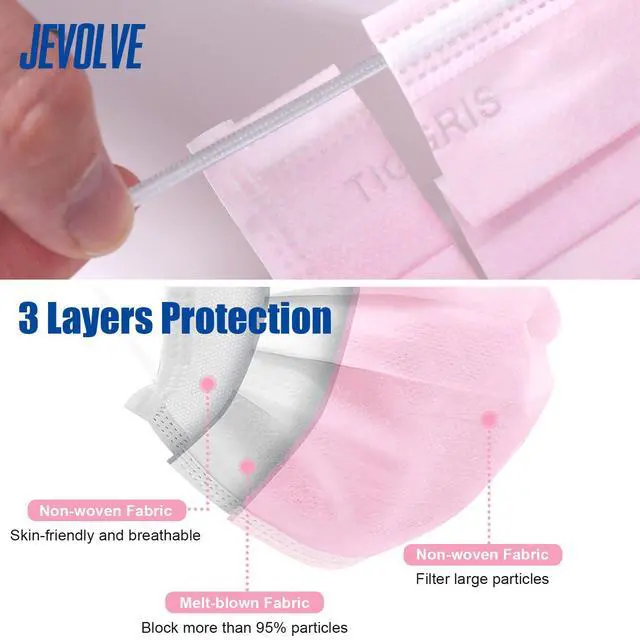 Alt view image 3 of 6 - 2000 Pcs Tigris Disposable Face Mask | Earloop Face Mask 3-Ply Protection Face Masks 4.0g | Disposable Breathable Mask for Adult, Home, Office, Daily Wear - Pink