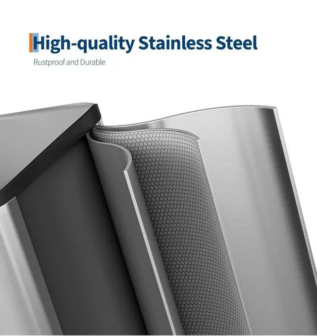 Alt view image 4 of 6 - Trash Can with Lid, Stainless Steel Garbage Can for Kitchen with Step-on Dual Compartments, Large Recycling Bin with Removable Plastic Inner Bucket, Rectangular Waste Bin (Silver, 2 x 8 Gallon)
