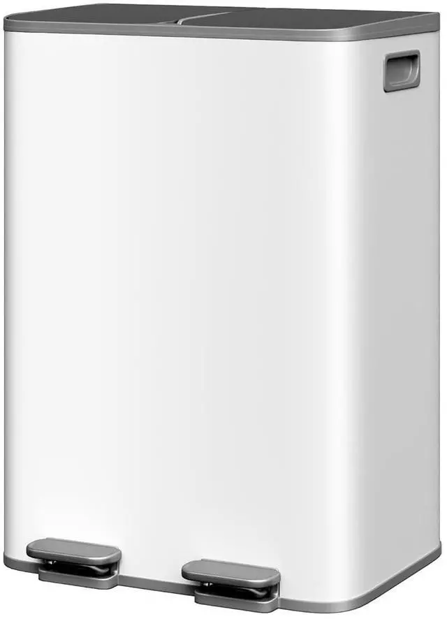 Main image of Trash Can with Lid, Stainless Steel Garbage Can for Kitchen with Step-on Dual Compartments, Large Recycling Bin with Removable Plastic Inner Bucket, Rectangular Waste Bin (White, 2 x 8 Gallon)