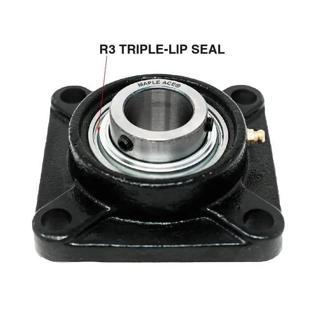 Alt view image 2 of 5 - UCF206-20 Square Flange Bearing 1-1/4" Bore, 4-Bolt Self-Aligning, Solid Base, R3 Triple Lip Seal, Heavy Duty (Qty 10)