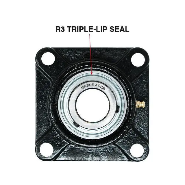 Alt view image 5 of 5 - UCF206-20 Square Flange Bearing 1-1/4" Bore, 4-Bolt Self-Aligning, Solid Base, R3 Triple Lip Seal, Heavy Duty (Qty 10)
