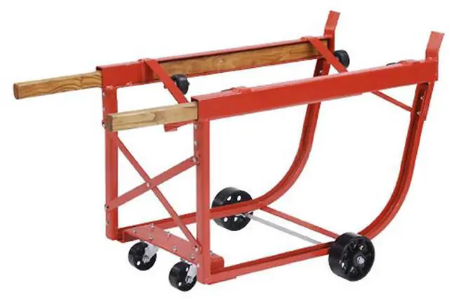 Main image of Heavy Duty Drum Cradle, Wood Handles & Steel Wheels, Red