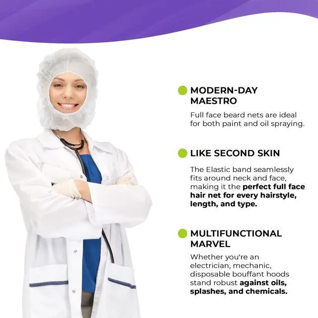 Alt view image 3 of 6 - Disposable Hoods, White Polypropylene Hooded Caps with Elastic Face Opening, One Size, Pack of 1 000, Full Coverage Head and Beard Cover for Food Handling and Prep