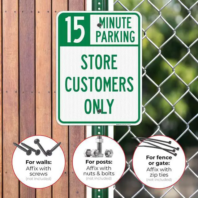 Alt view image 2 of 6 - 15 Minutes Parking Store Customers Only Sign, | 18x24 3M EGP Reflective Stand Set w/Post & Iron Base USA Made