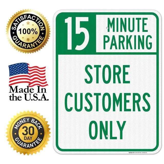 Alt view image 4 of 6 - 15 Minutes Parking Store Customers Only Sign, | 18x24 3M EGP Reflective Stand Set w/Post & Iron Base USA Made