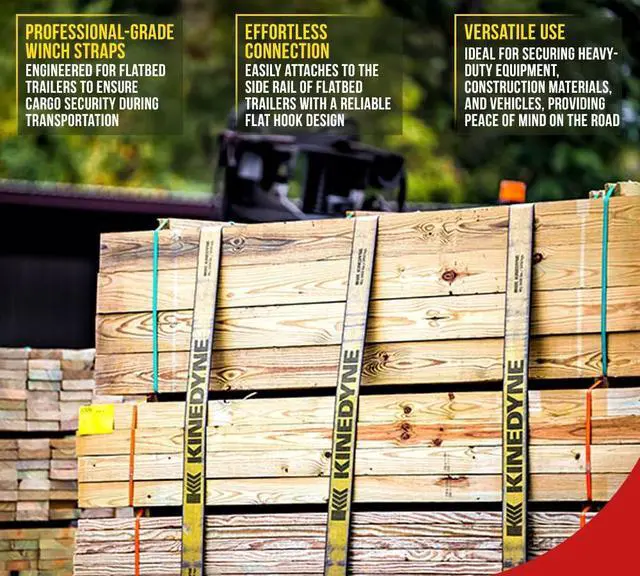 Alt view image 4 of 6 - (10 Pack) 4" X40' Winch Straps Kinedyne w/Flat Hook, WLL 5400 Flatbed Tie Down Strap
