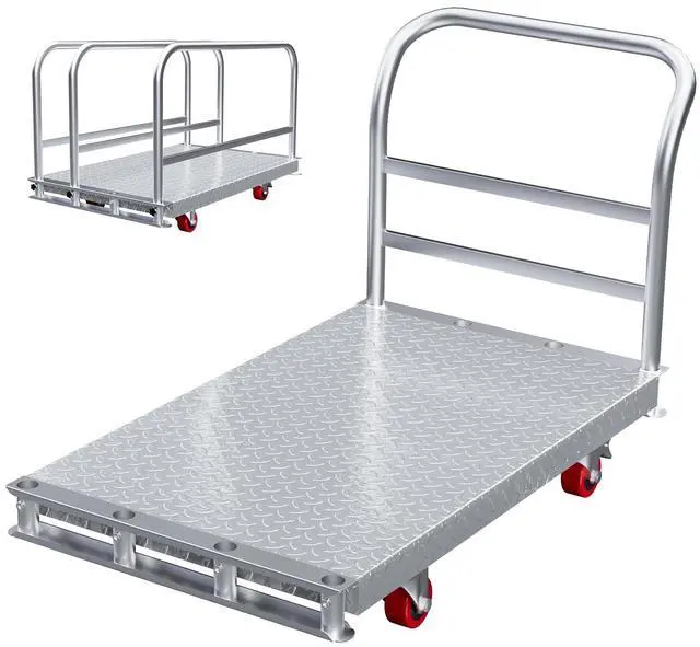 Main image of 3200lbs Heavy Duty Platform Truck with 6" Swivel Brake Wheels & 4 Handrails, 44"x 28" Extra Large Steel Flatbed Cart, 2.5mm Steel Plate, Durable & Safe Industrial Dolly for Garage, Warehouse, Workshop