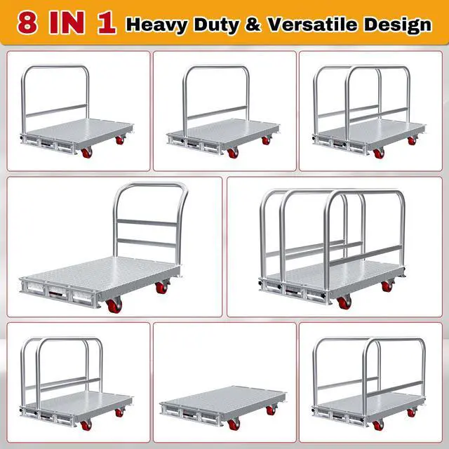 Alt view image 6 of 6 - 3200lbs Heavy Duty Platform Truck with 6" Swivel Brake Wheels & 4 Handrails, 44"x 28" Extra Large Steel Flatbed Cart, 2.5mm Steel Plate, Durable & Safe Industrial Dolly for Garage, Warehouse, Workshop
