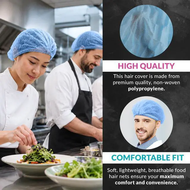 Alt view image 3 of 6 - Disposable Bouffant Caps, Blue 21 Inch Hair Nets for Food Service Workers, Non Woven Polypropylene Hair Covers, Pack of 1000