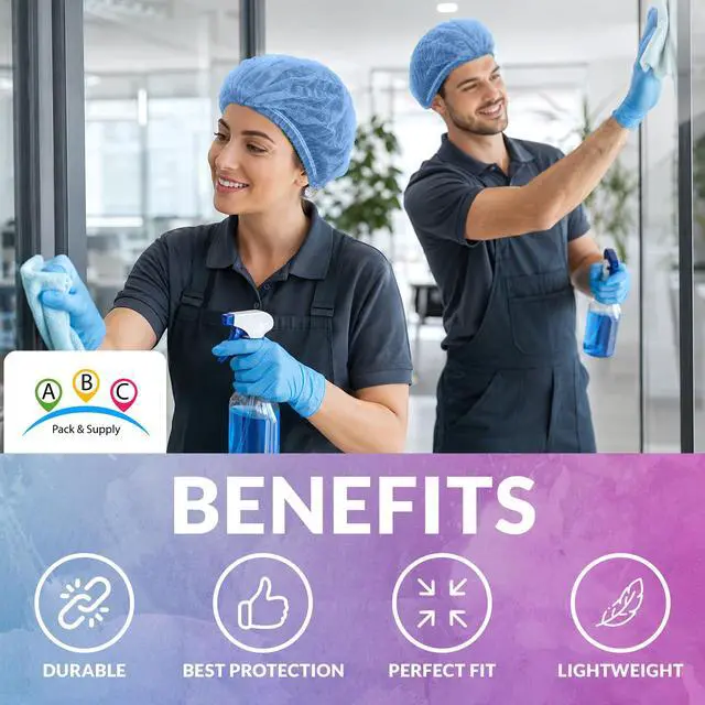 Alt view image 5 of 6 - Disposable Bouffant Caps, Blue 21 Inch Hair Nets for Food Service Workers, Non Woven Polypropylene Hair Covers, Pack of 1000