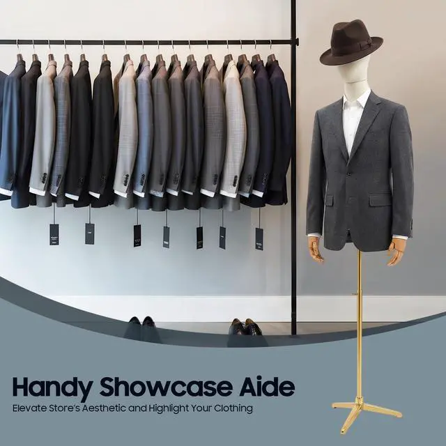 Alt view image 2 of 6 - Male Dress Form Display, Male Mannequin Torso with Head & Arms 53-76 in Height Adjustable Mens Mannequin Body with Tripod Metal Stand for Store Display