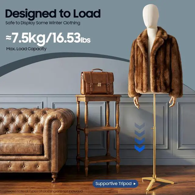 Alt view image 6 of 6 - Male Dress Form Display, Male Mannequin Torso with Head & Arms 53-76 in Height Adjustable Mens Mannequin Body with Tripod Metal Stand for Store Display