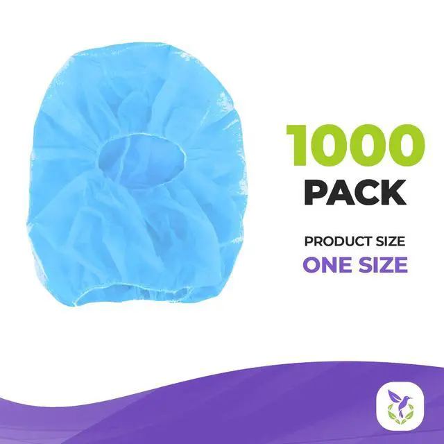 Alt view image 2 of 6 - Disposable Hoods, Blue Polypropylene Hooded Caps with Elastic Face Opening, One Size, Pack of 1 000, Full Coverage Head and Beard Cover for Food Handling and Prep