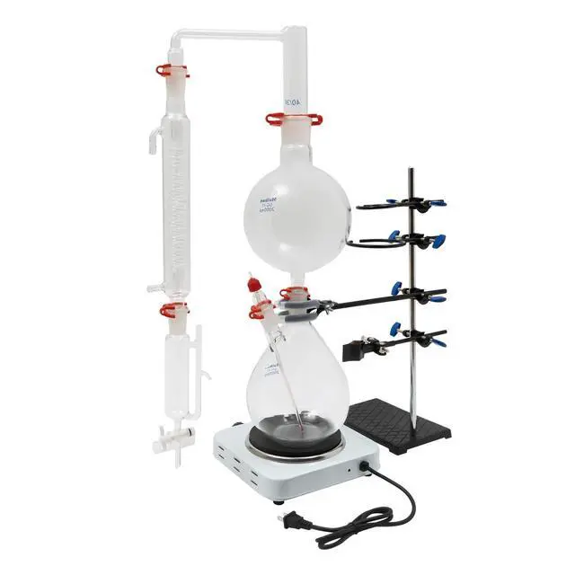 Alt view image 2 of 6 - 2000ml Essential Oil Distillation Apparatus with Graham Condenser + Hot Stove + Essential Oil Separator Lab Glass Distillation Kit, Steam Water Distiller Purifier for Lab Use, 110V 1000W