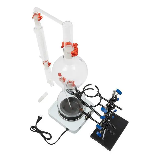 Alt view image 3 of 6 - 2000ml Essential Oil Distillation Apparatus with Graham Condenser + Hot Stove + Essential Oil Separator Lab Glass Distillation Kit, Steam Water Distiller Purifier for Lab Use, 110V 1000W