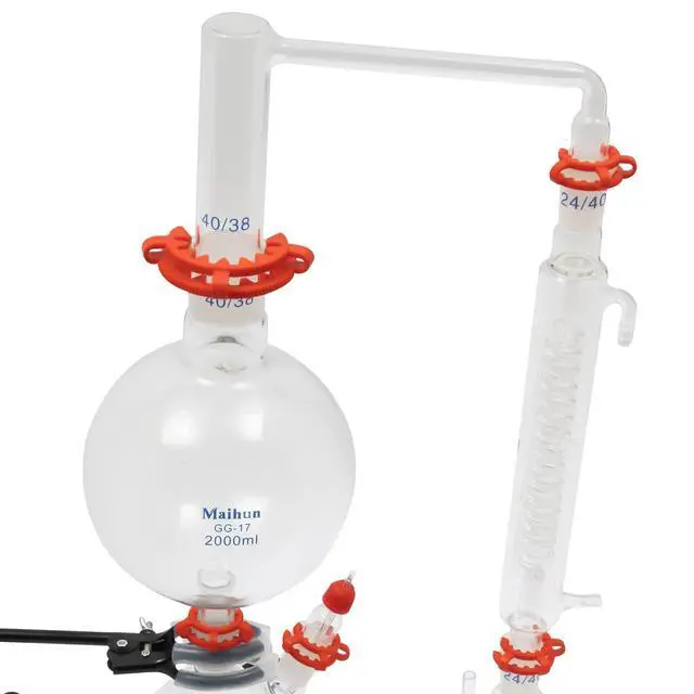 Alt view image 4 of 6 - 2000ml Essential Oil Distillation Apparatus with Graham Condenser + Hot Stove + Essential Oil Separator Lab Glass Distillation Kit, Steam Water Distiller Purifier for Lab Use, 110V 1000W