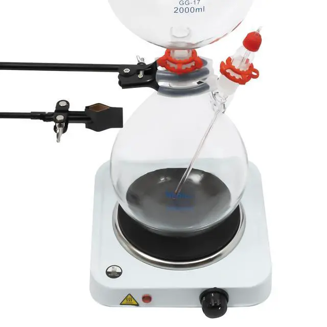 Alt view image 5 of 6 - 2000ml Essential Oil Distillation Apparatus with Graham Condenser + Hot Stove + Essential Oil Separator Lab Glass Distillation Kit, Steam Water Distiller Purifier for Lab Use, 110V 1000W