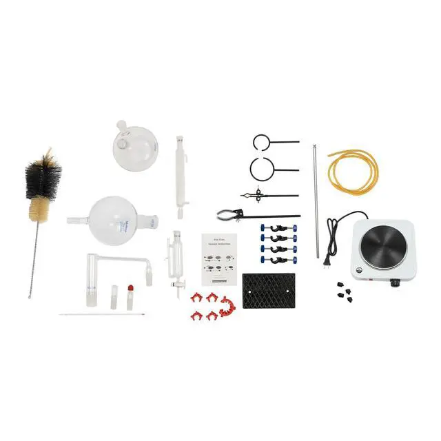 Alt view image 6 of 6 - 2000ml Essential Oil Distillation Apparatus with Graham Condenser + Hot Stove + Essential Oil Separator Lab Glass Distillation Kit, Steam Water Distiller Purifier for Lab Use, 110V 1000W