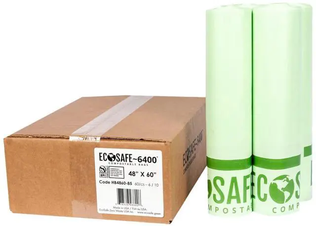 Main image of 6400 HB4860-85 Certified Compostable Bag - 48x60 Green Bags for 64 Gallon Bin - Extra Strong Leak, Puncture and Tear Resistant Food Scraps Bin Liners, Pack of 60