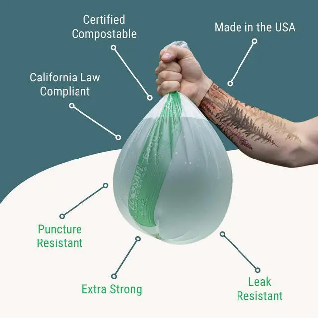 Alt view image 6 of 6 - 6400 HB4860-85 Certified Compostable Bag - 48x60 Green Bags for 64 Gallon Bin - Extra Strong Leak, Puncture and Tear Resistant Food Scraps Bin Liners, Pack of 60
