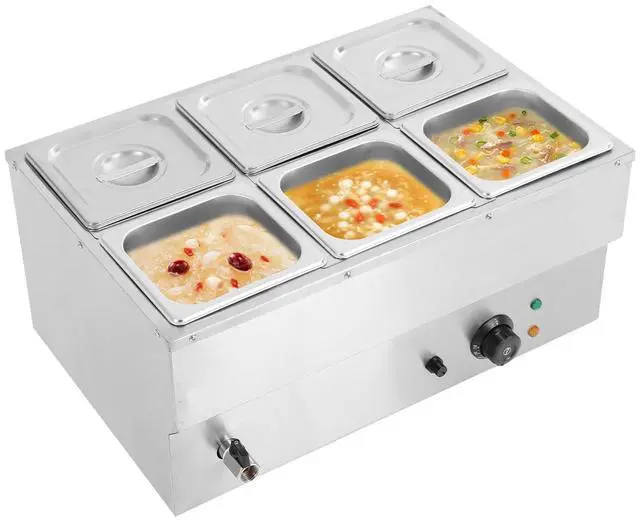 Main image of Commercial Food Warmer, Stainless Steel Bain Marie Buffet Countertop with 1500W Steam Table, 86-230 Temperature Range for Parties, Catering, Restaurants