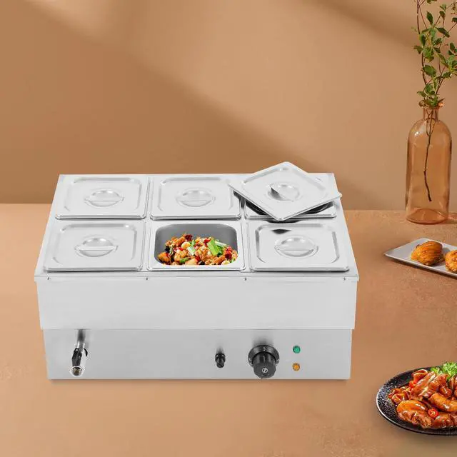 Alt view image 2 of 6 - Commercial Food Warmer, Stainless Steel Bain Marie Buffet Countertop with 1500W Steam Table, 86-230 Temperature Range for Parties, Catering, Restaurants