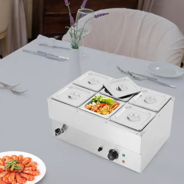 Alt view image 3 of 6 - Commercial Food Warmer, Stainless Steel Bain Marie Buffet Countertop with 1500W Steam Table, 86-230 Temperature Range for Parties, Catering, Restaurants