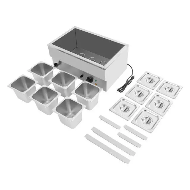 Alt view image 4 of 6 - Commercial Food Warmer, Stainless Steel Bain Marie Buffet Countertop with 1500W Steam Table, 86-230 Temperature Range for Parties, Catering, Restaurants