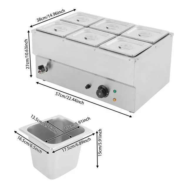 Alt view image 5 of 6 - Commercial Food Warmer, Stainless Steel Bain Marie Buffet Countertop with 1500W Steam Table, 86-230 Temperature Range for Parties, Catering, Restaurants