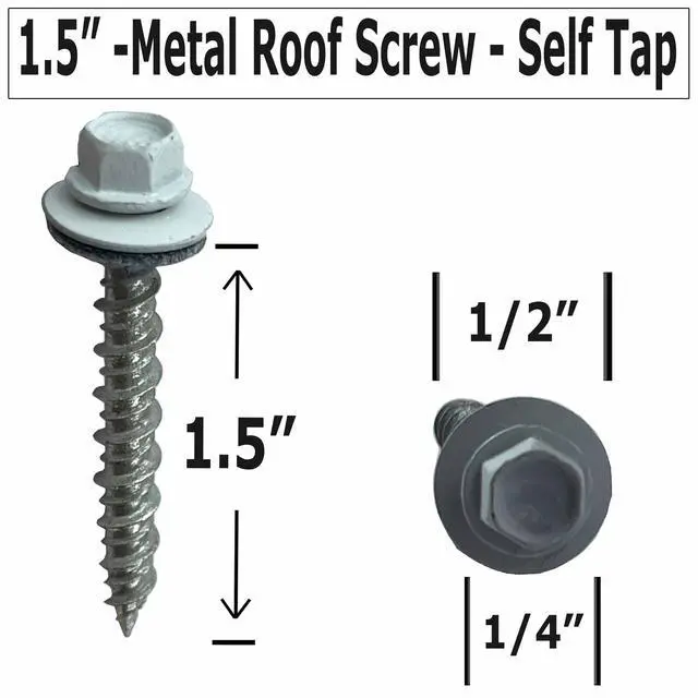 Alt view image 2 of 6 - Metal Roofing Screws-#10 x 1.5 Self Tapping Hex Head with EPDM Rubber Washer for Metal to Wood, Corrugated Roofing, Siding, Sheds, Pancake Screw - ¼ Hex Drive Easy Installation - White