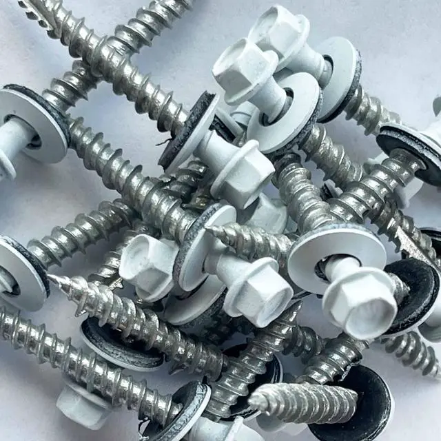 Alt view image 6 of 6 - Metal Roofing Screws-#10 x 1.5 Self Tapping Hex Head with EPDM Rubber Washer for Metal to Wood, Corrugated Roofing, Siding, Sheds, Pancake Screw - ¼ Hex Drive Easy Installation - White