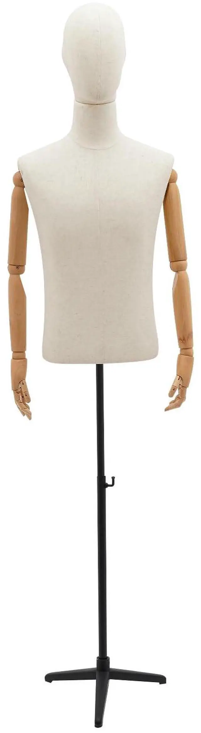Main image of Male Dress Form Display, Male Mannequin Torso with Head & Arms 53-76 in Height Adjustable Mens Mannequin Body with Tripod Metal Stand for Store Display