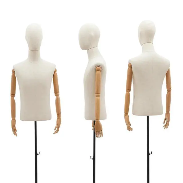 Alt view image 4 of 6 - Male Dress Form Display, Male Mannequin Torso with Head & Arms 53-76 in Height Adjustable Mens Mannequin Body with Tripod Metal Stand for Store Display
