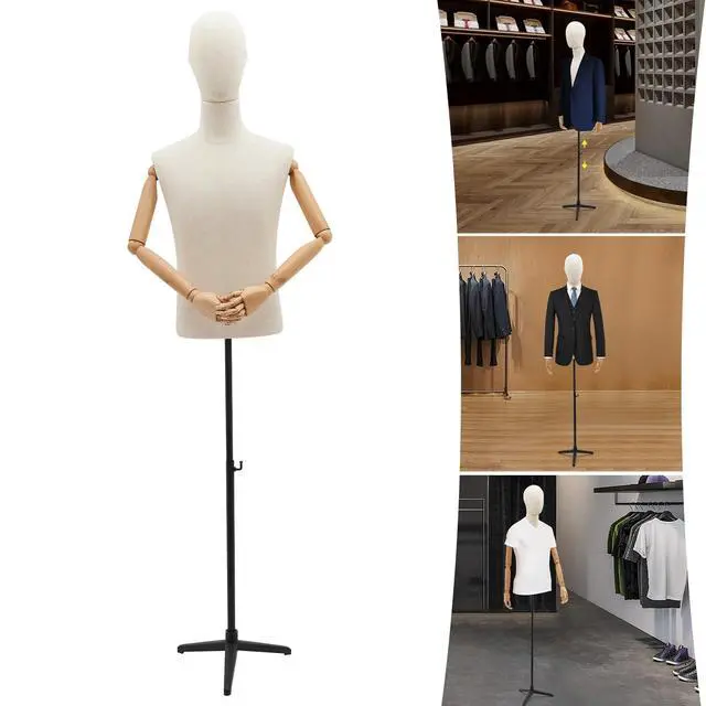 Alt view image 5 of 6 - Male Dress Form Display, Male Mannequin Torso with Head & Arms 53-76 in Height Adjustable Mens Mannequin Body with Tripod Metal Stand for Store Display