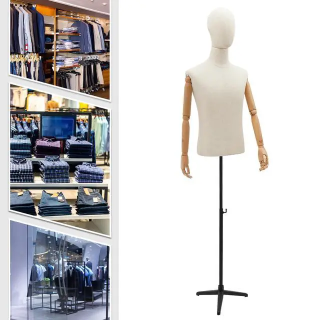 Alt view image 6 of 6 - Male Dress Form Display, Male Mannequin Torso with Head & Arms 53-76 in Height Adjustable Mens Mannequin Body with Tripod Metal Stand for Store Display