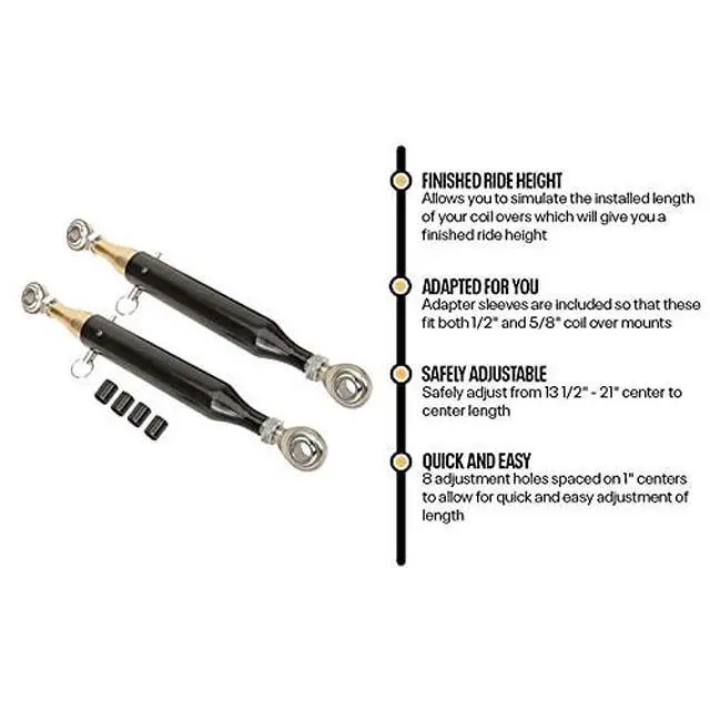 Alt view image 2 of 6 - Coilover Shock Ride Height Mockup Tool, Adjustable Steel Fabrication Tool Simulates Coil Over Length from 13.5 to 21 Inches, Fits 1/2 and 5/8 Mounts